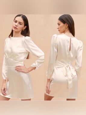 Reformation Rudi Silk Mini Dress Size 6 Ivory Wedding Bridal Rehearsal Formal